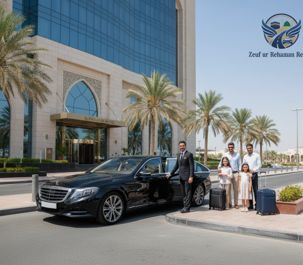 A Hotel Transfer Company a black sedan parked in front of hotel saudi arabia