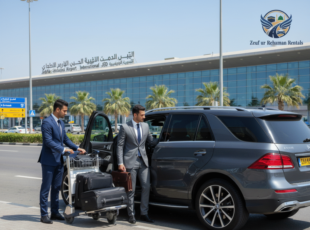Hotel Transfer Company , business traveller getting into a premium hotel transfer car in jeddah