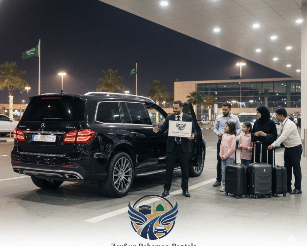 Affordable Airport Pickup Modern Blavk Suv outside King Abdul Aziz international airport